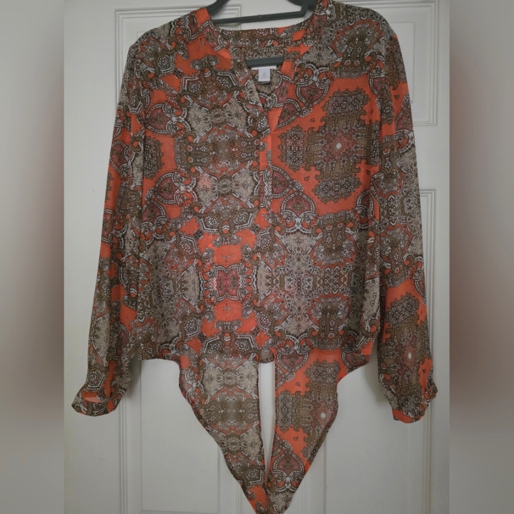 Chico's Tie Front Long Sleeve Blouse